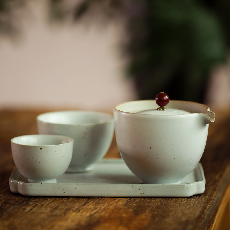 民宿风快客杯一壶两杯套装汝窑粗陶手绘柿子陶瓷功夫茶具礼品
