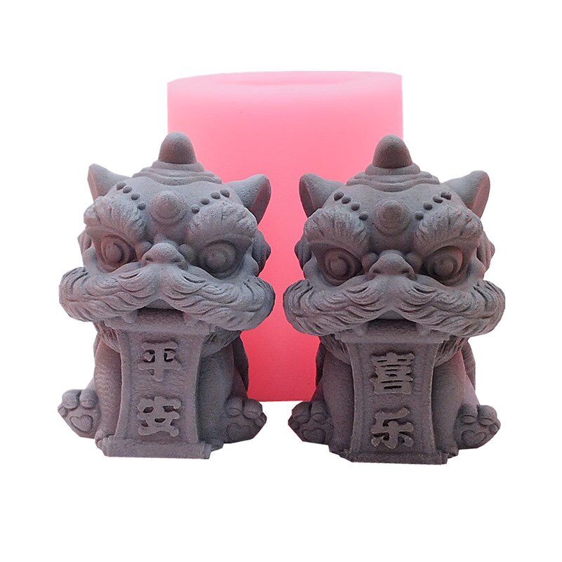 狮子平安喜乐3D立体香薰石膏水泥鱼缸造景树脂滴胶工艺品硅胶模具