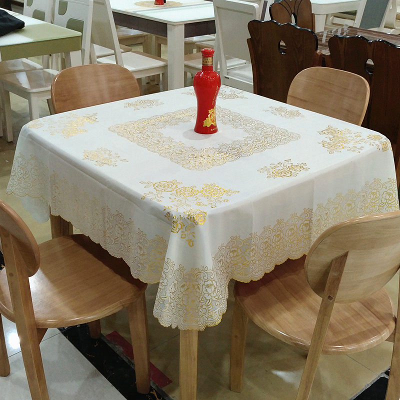 PVC田园桌布防水免洗蕾丝茶几台布防油防烫餐桌布塑料麻将桌盖布