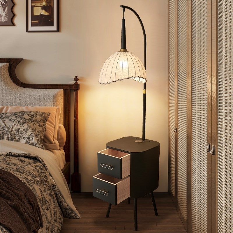 氛围感卧室复古风落地灯床头柜台灯一体装饰置物黑色客厅沙发台灯