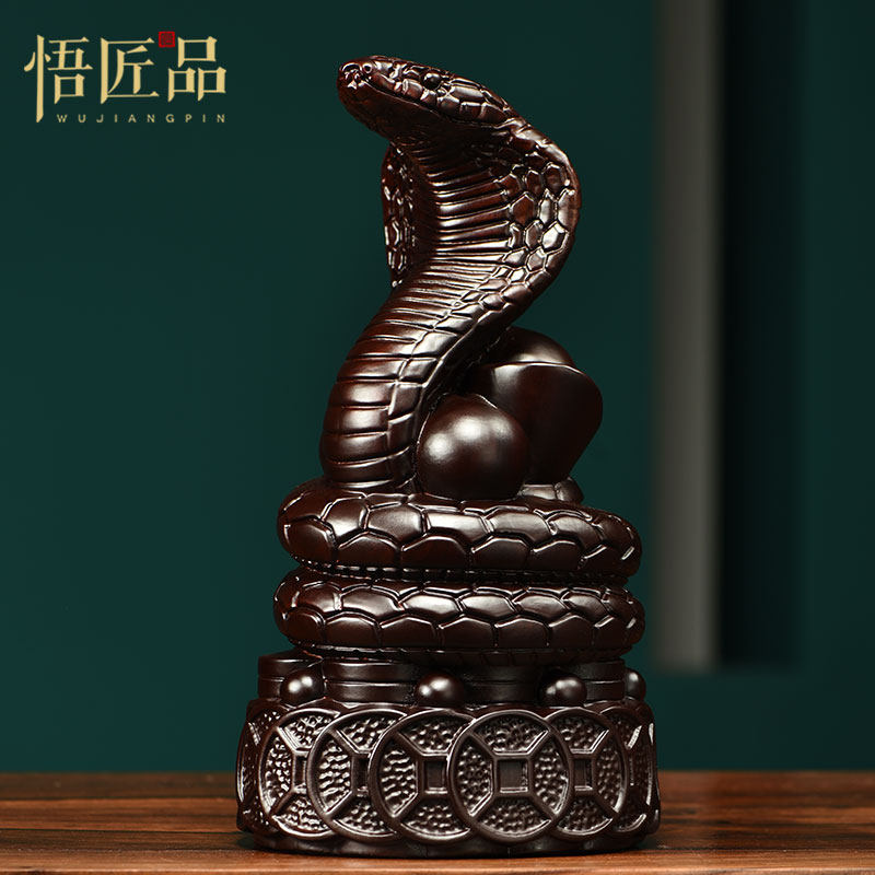 黑檀木雕蛇摆件全套十二生肖三合招财猪牛马兔家居装饰客厅工艺品