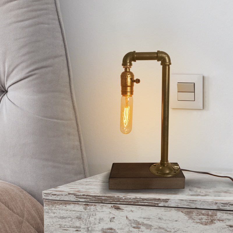 金属水管台灯商业空间玄关搁架装饰摆件铁艺实木酒店客厅样板房灯