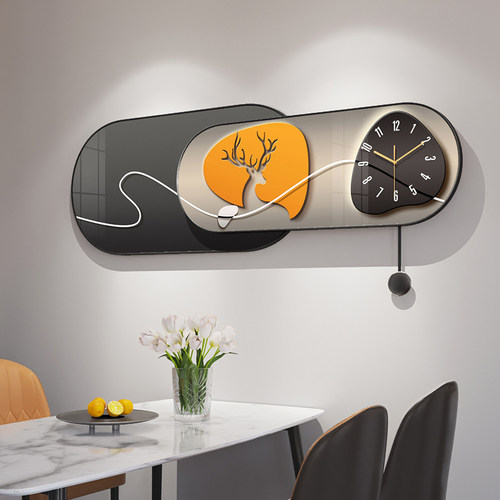 2023新款客厅钟表餐桌挂钟现代简约创意时钟免打孔墙面装饰挂表