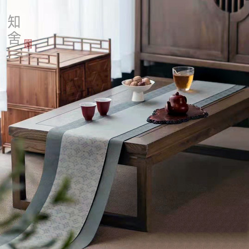 爱茶屋茶具知舍菱纹涤丝茶席双面桌旗织锦布艺水洗茶帘功夫