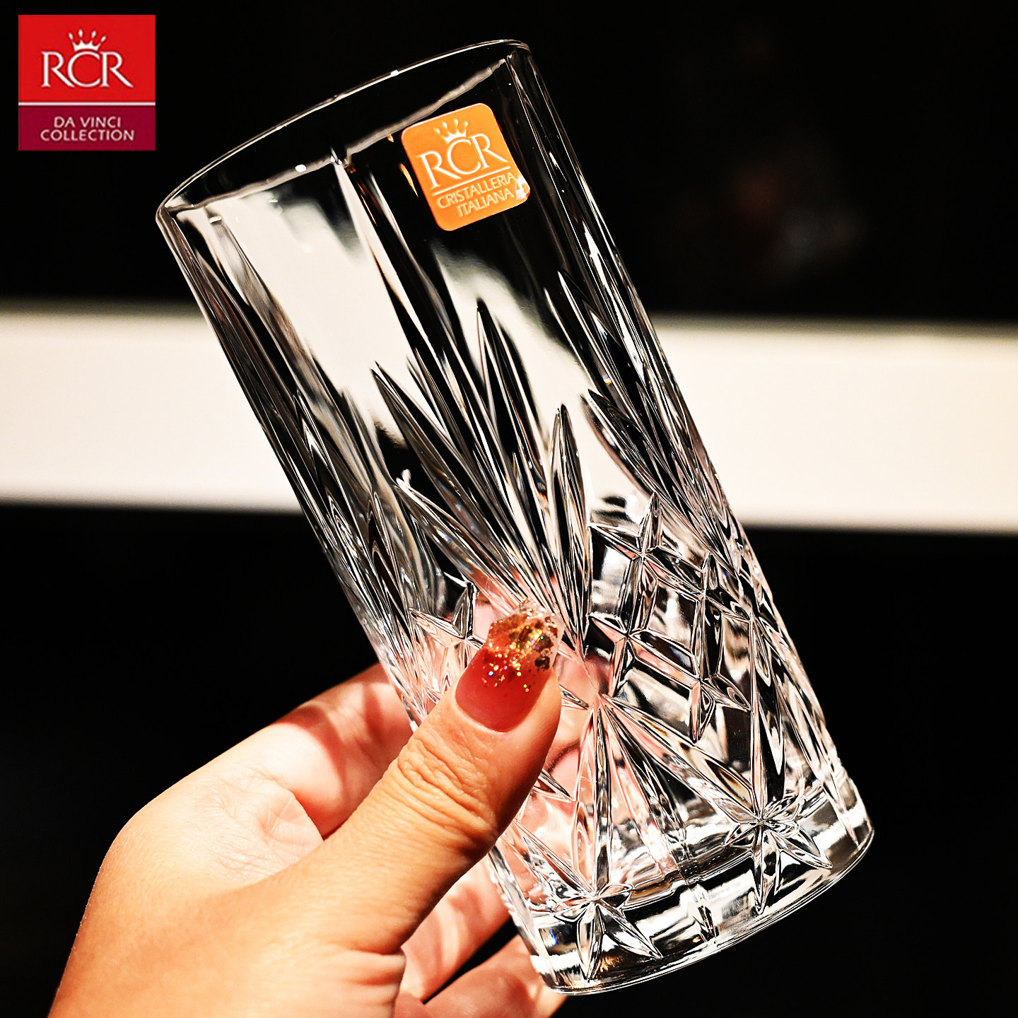 意大利RCR进口水晶刻花玻璃果汁杯洋酒啤酒杯花茶水杯威士忌杯子