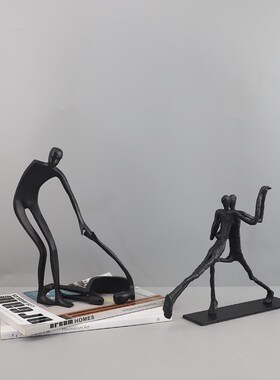 简装创意金家人物摆件舞蹈者桌面饰品样板间属居客厅玄关软约工艺