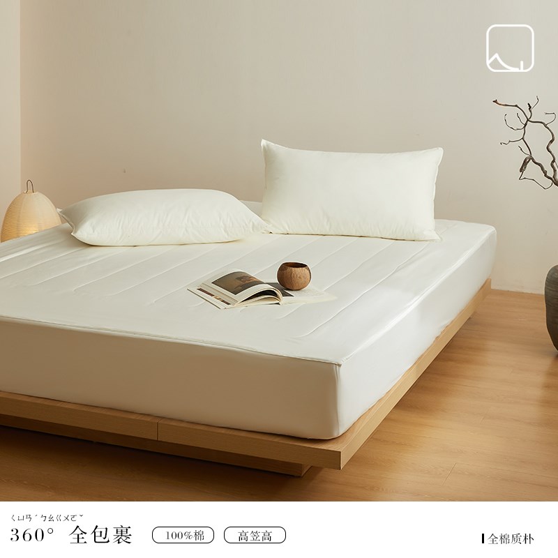 柞蚕丝床垫保护防  宋代极简套学床笠全棉床罩美尘床盖