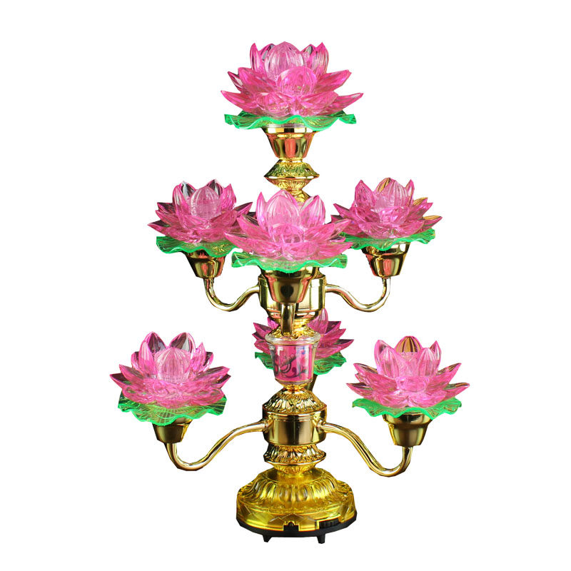 led七九音七彩仿水晶旋转莲花灯佛供品观灯佛前家用长明佛堂插电