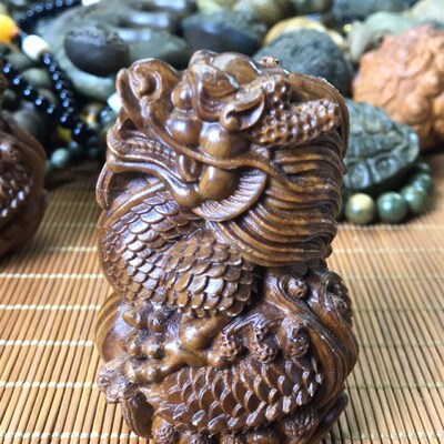 绿献木雕刻生龙檀瑞手把件盘龙工艺品摆件实木文玩祥肖龙饰品送礼