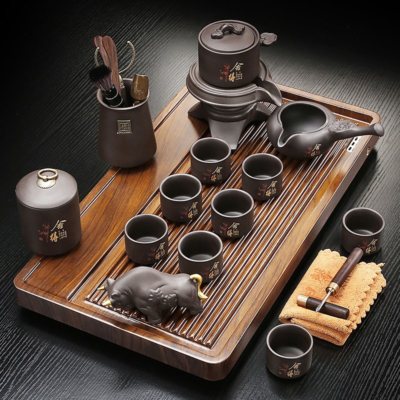 功夫茶具套装整套家用陶瓷茶壶盖碗茶杯套餐小型实木茶盘排水茶台