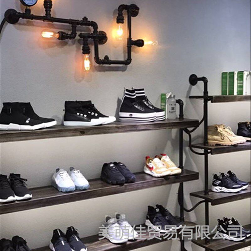 复古鞋店鞋架展店鞋示架实木架鞋店陈列架多层落地鞋货上墙鞋架架