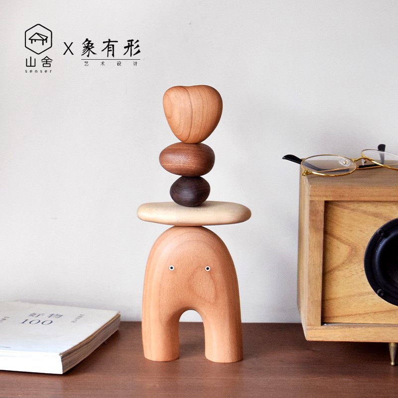 山舍X象有形平衡小精灵实石设计原木益智解压平衡创艺术桌面摆件