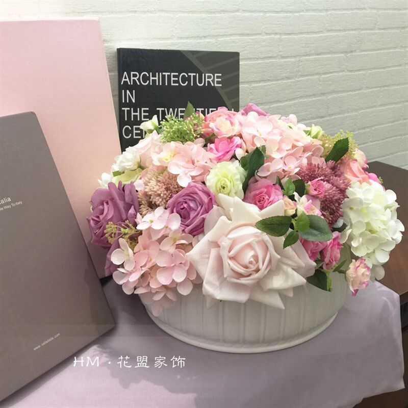 玫瑰绣球艺花仿真组合套装餐桌茶几摆件板室样卧房客厅假花绢花