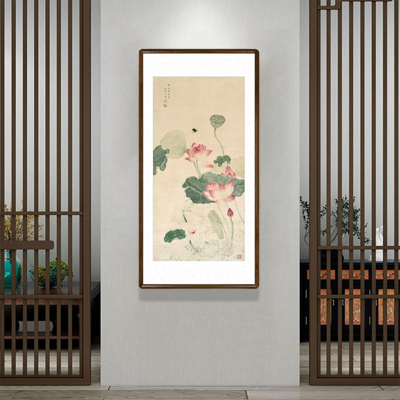 客画中式国厅装饰画办公室书房卧室玄关过道仿字古画吴应贞荷花图