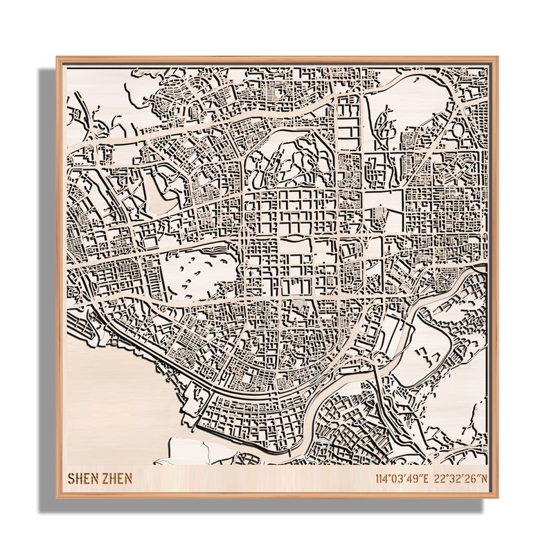 3D木质城市地图木制木雕个摆化装饰性原件壁画墙画挂创设计深圳