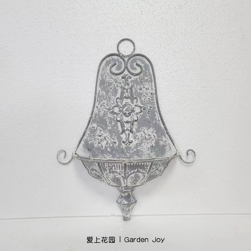 爱上花园摆园艺杂货 花园庭院装 丨件饰铁皮做旧帽型壁挂吊篮花盆