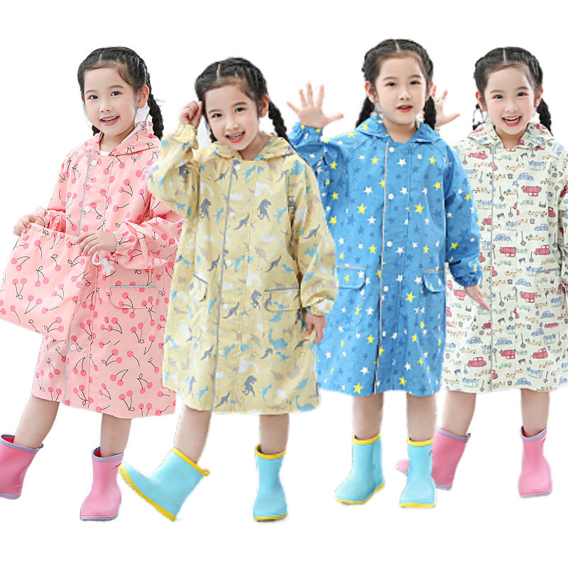 日系轻薄儿童带书包位男童女童宝宝雨披幼儿园小孩长款防暴雨雨衣