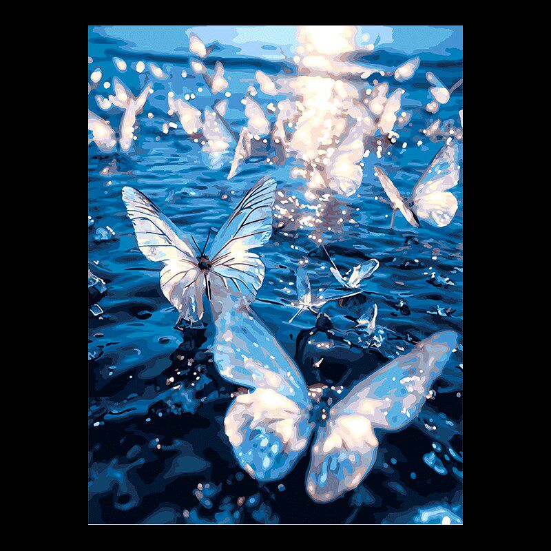 自油自y工数字油画di画手绘手 填充填色减压丙烯油彩画 碧澜蝶舞