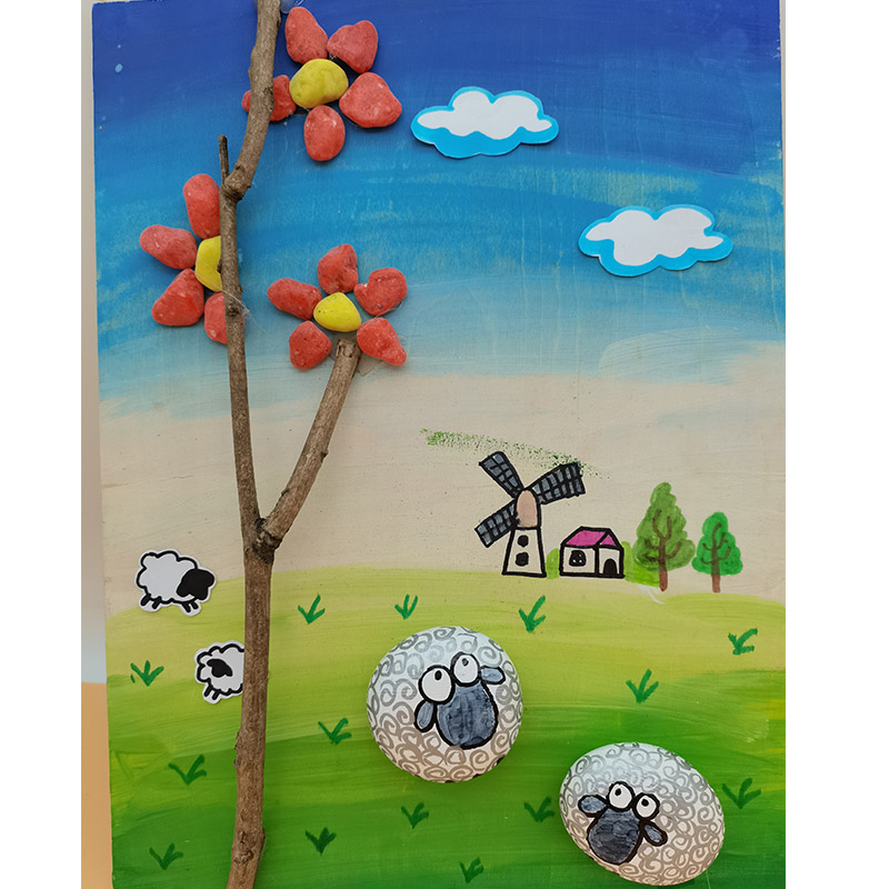 手工DIY石头画 黏贴画DIY材料包 树枝画 石头彩绘 鹅卵石贴画成品