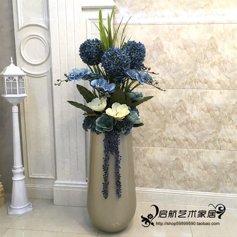 大型玻璃钢落地大花瓶套装欧式客厅玄关酒店售楼部大厅仿真插花艺