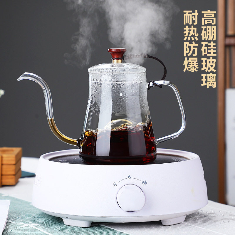 咖啡手冲壶带盖耐高温玻璃壶细口长嘴挂耳咖啡壶可明火加热煮家用