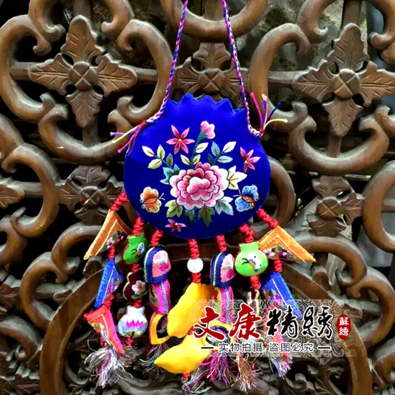 苏绣成品精品双面绣花汽车挂件福禄寿全家福苏州手工刺绣结婚礼品