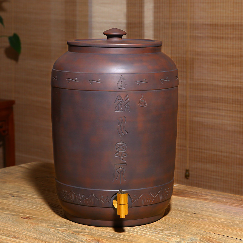 建水紫陶水缸家用陶瓷储水罐储水缸带龙头大号抽水式净水缸小水缸