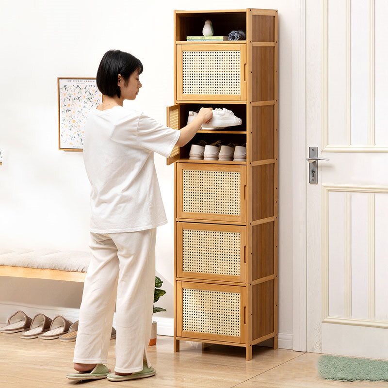 楠藤鞋子展示架家用门口省空间玄关柜极窄转角仿竹编日入式户鞋柜