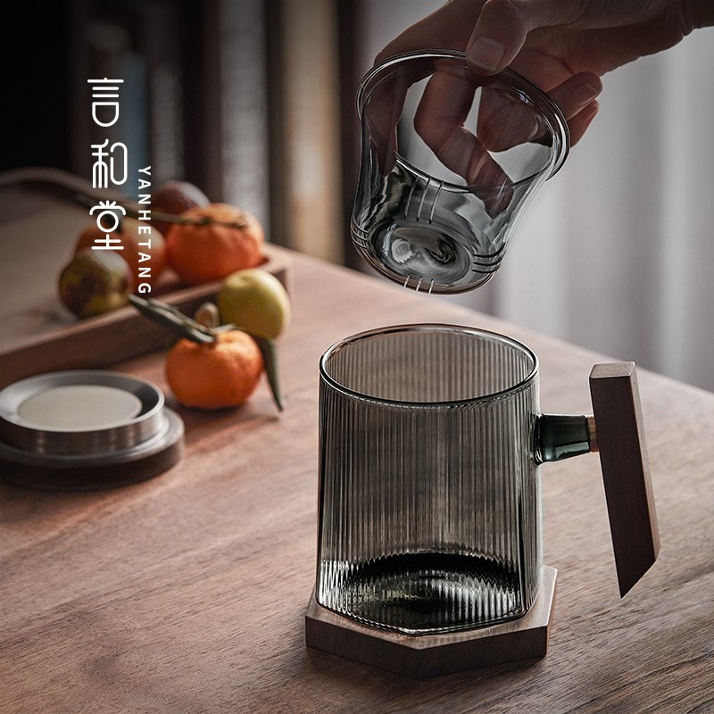 正六玻璃泡茶杯 办公室滤茶杯高档大容量过滤内胆茶杯水杯