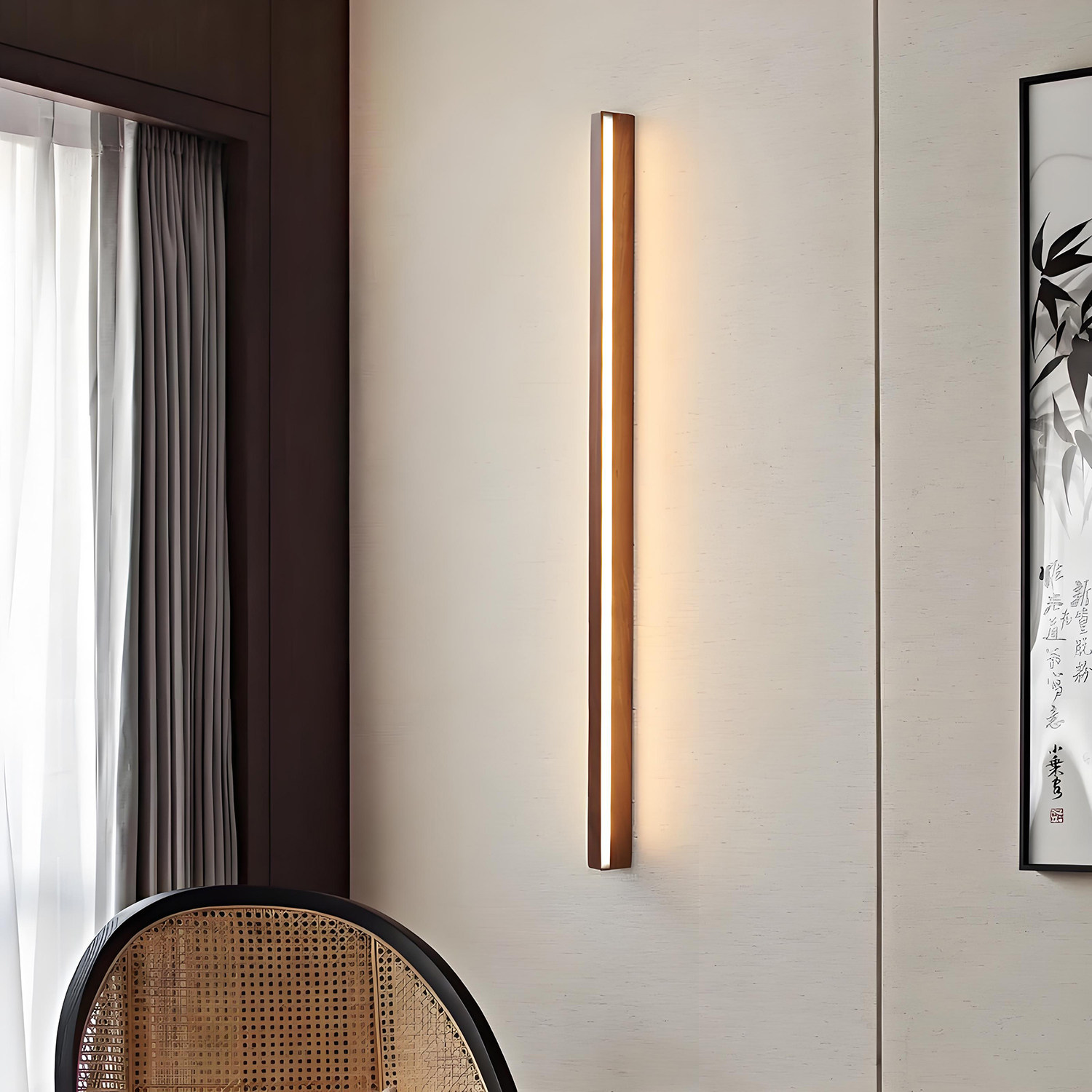 新中式极窄黑胡桃木色长条壁灯楼梯过道客厅背景墙灯卧室床头灯