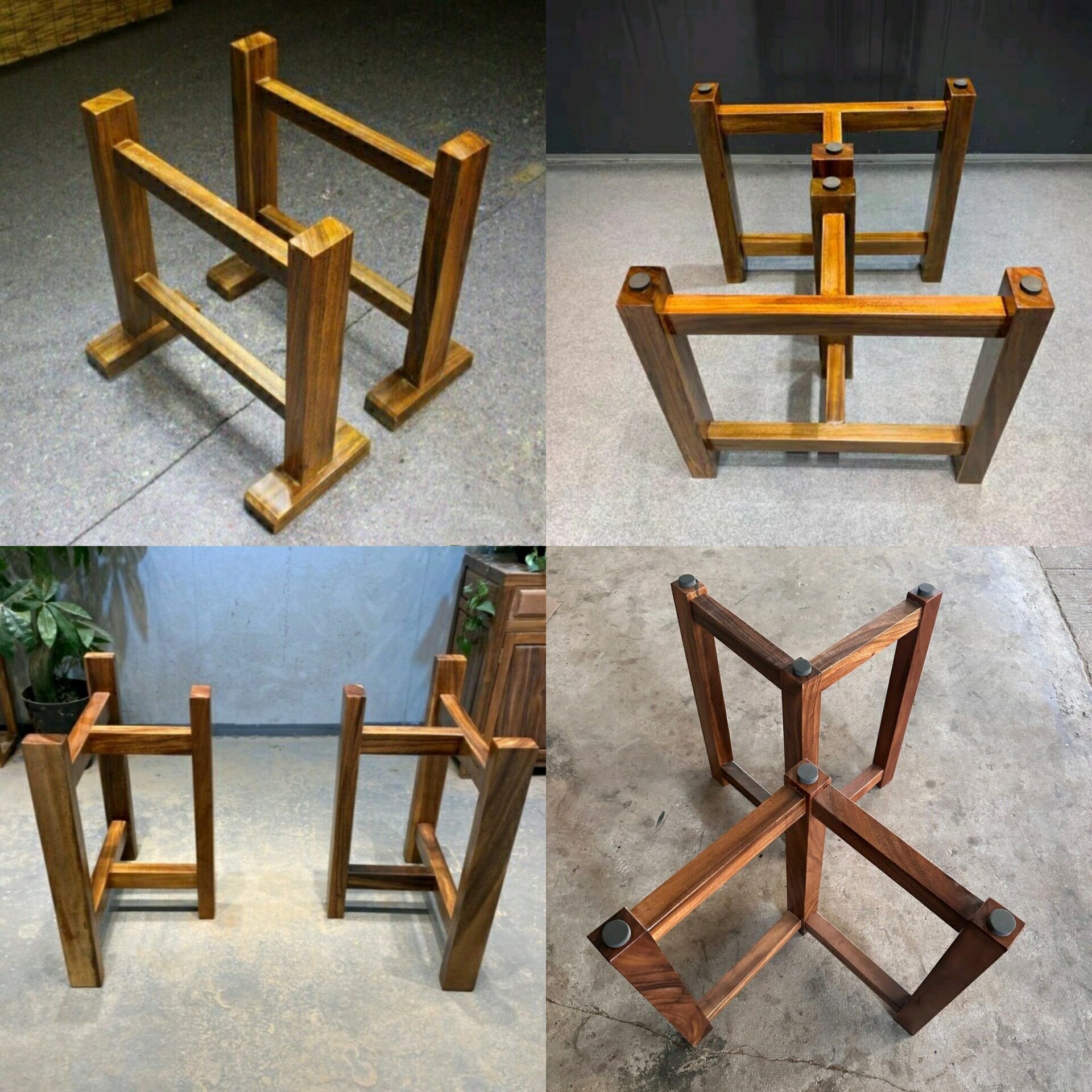 奥坎胡桃木实木大板桌脚茶桌子腿工字支架三脚支架腿脚架原木家用