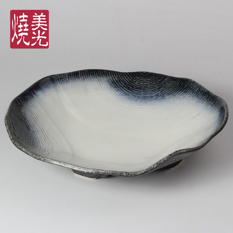 美光烧 超大15寸荷叶形陶瓷刺身盘子 日式海鲜龙虾盘 酒店餐具