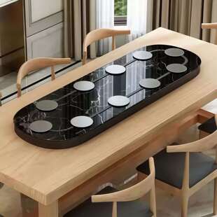 椭圆自动旋转传菜装置长方形餐桌电动转盘家用简约简易长桌小转盘