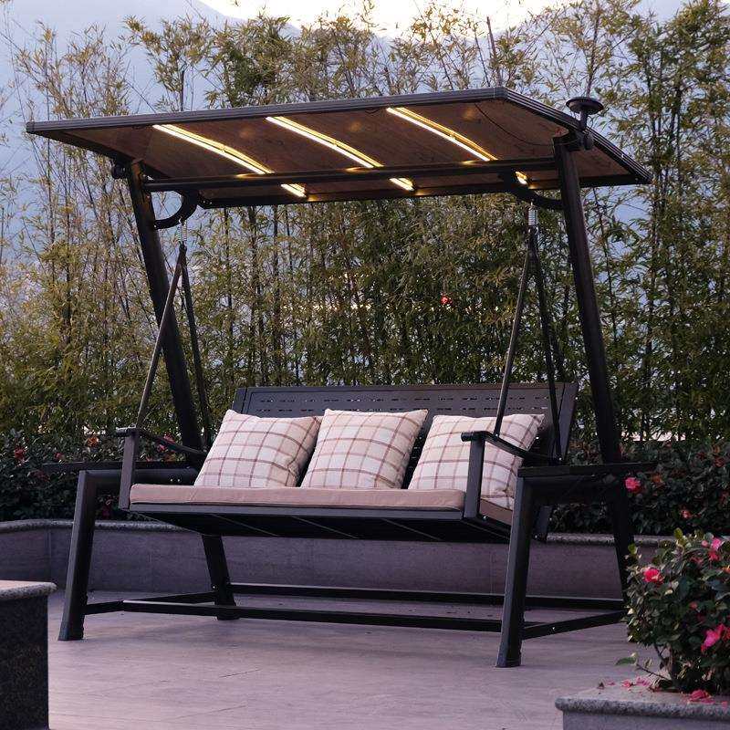 户外太阳能秋千阳台庭院室外荡秋千椅三人位防水加粗吊篮摇椅