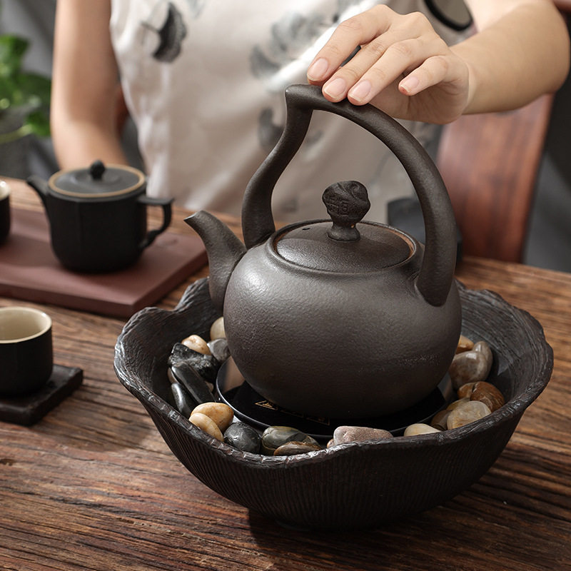 岳恒复古老岩泥电陶炉静石炉煮茶器围炉煮茶柴烧提梁壶烧水壶陶壶