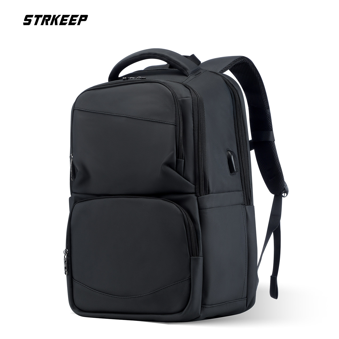 黑色商务双肩包男士大容量通勤拜访客户差旅16寸电脑出差防水背包