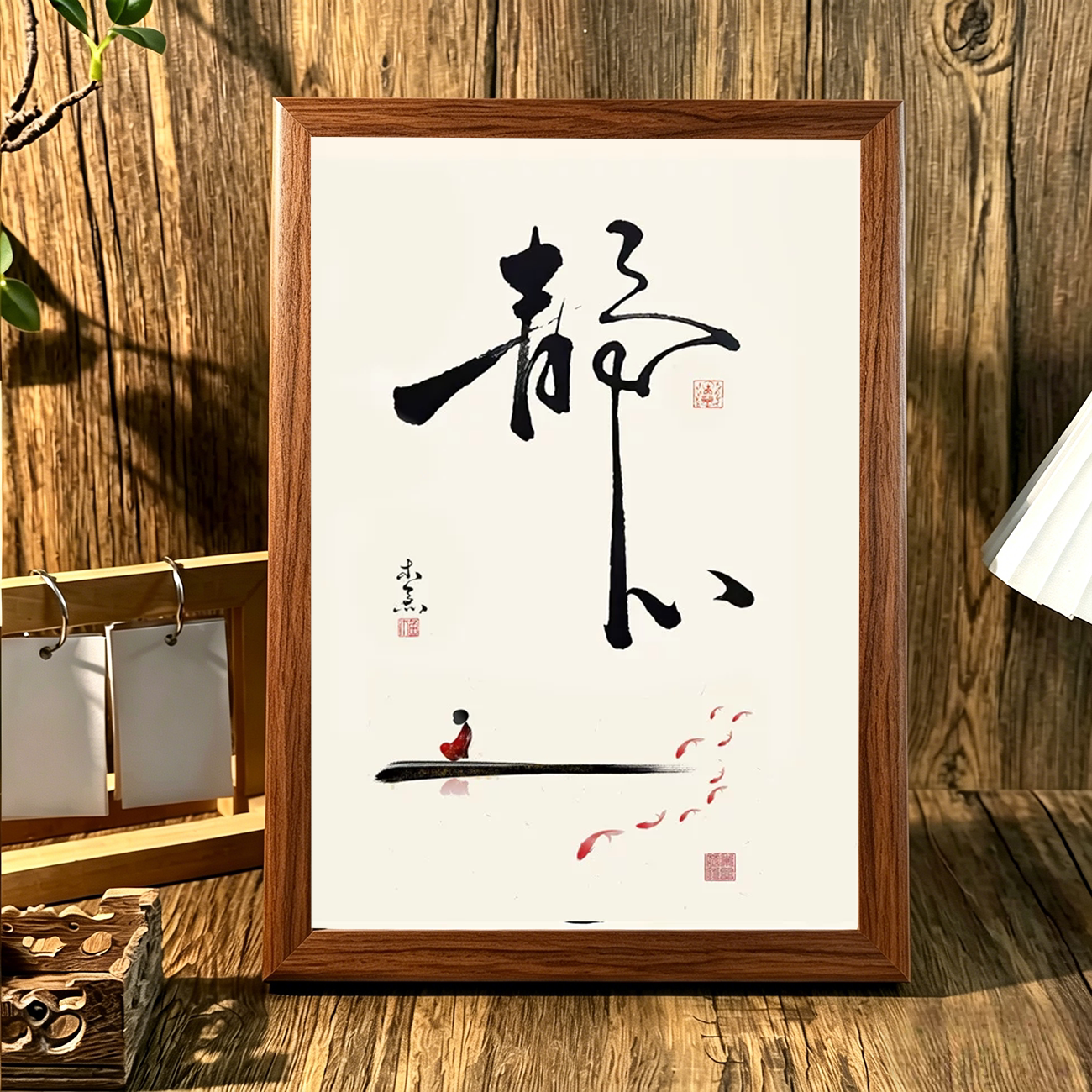 禅意新中式摆件中国风毛笔书法字画舍得静心茶室办公室挂画相框
