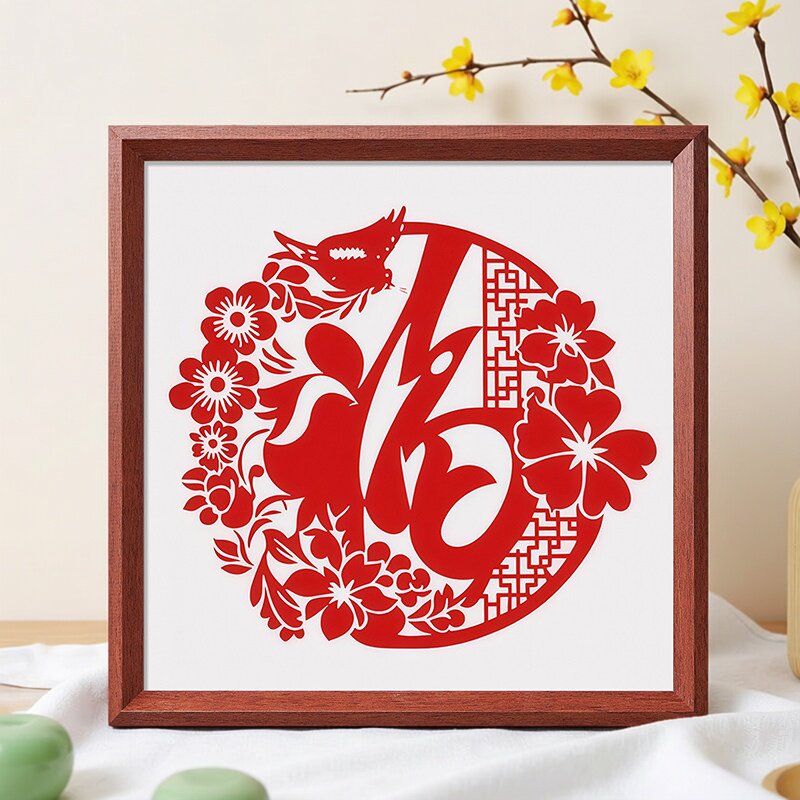 新年福字窗花剪纸装饰展示相框