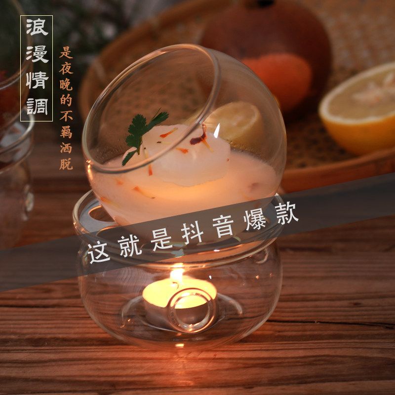 新款创意耐热玻璃餐盘 分子料理美食意境餐具 加热保温酒精蜡烛炉