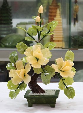 玉石盆栽牡丹花卉客厅摆件酒柜电视柜家居装饰花仿真花开富贵假花