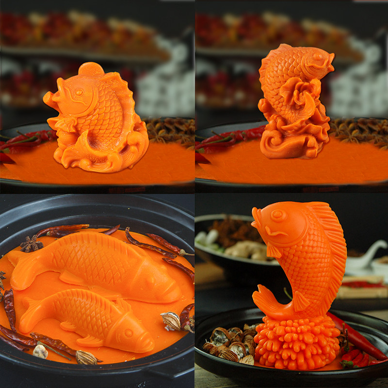 3D立体鱼红油磨具盐雕冰雕模翻糖硅胶食品级牛油火锅底料鲤鱼模具