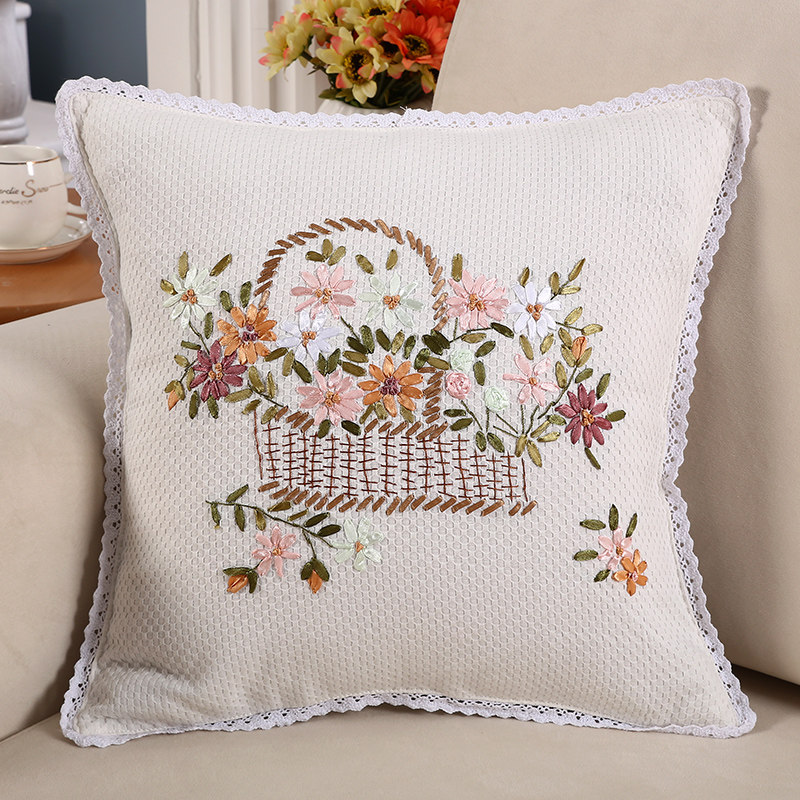 刺绣抱枕套布艺沙发靠垫芯田园飘窗腰枕办公靠背垫套定做简约现代