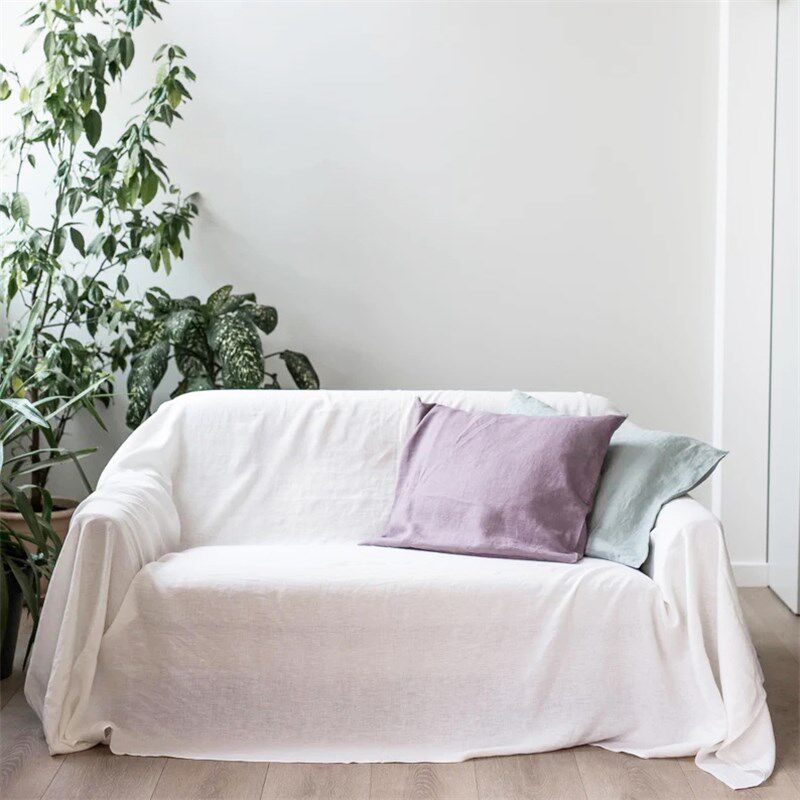 100%亚麻沙发巾全盖超大拍照背景布高级感茶几防尘布纯色盖巾定制