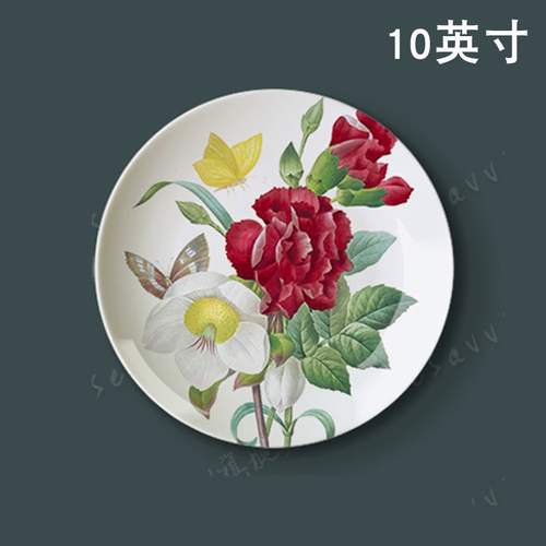 10英寸雷杜德玫瑰图谱客厅餐厅墙面装饰画盘背景墙过道装饰摆挂件