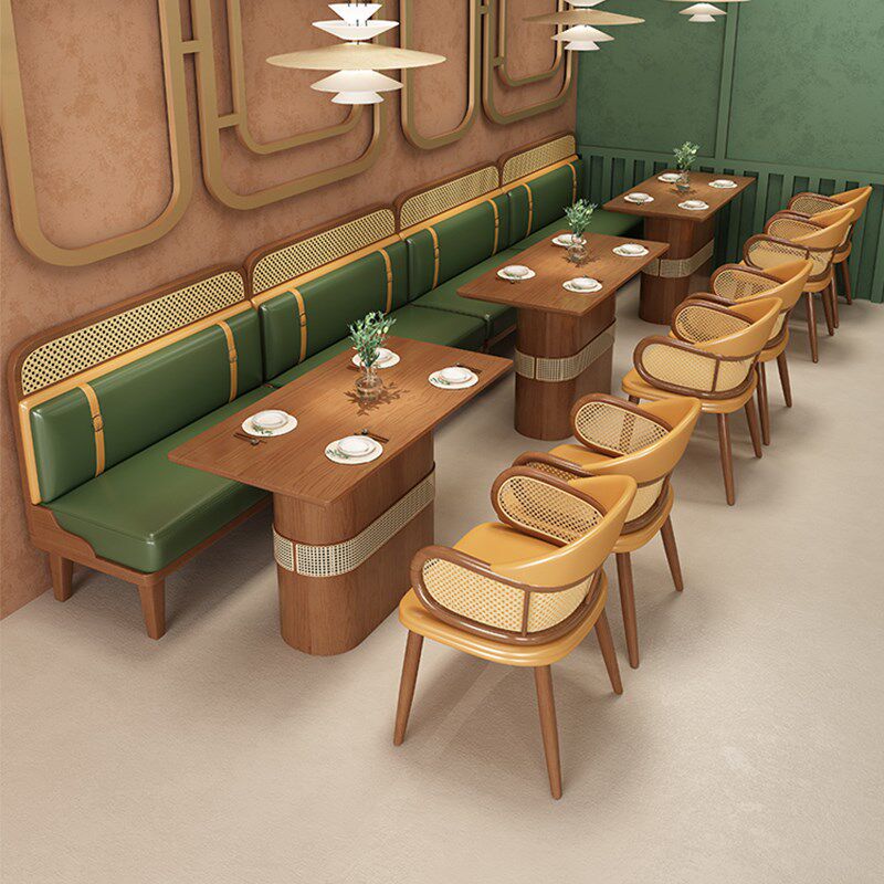 编藤卡座沙发定制西餐厅主题餐厅东南亚风茶餐厅火锅店桌椅组合