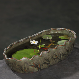 无孔水培水养铜钱草碗莲睡莲水仙花盆陶瓷创意仿石头专用盆特大号