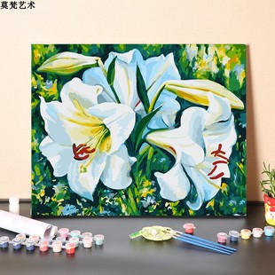 数字油画diy手工填充清新百合花卉手绘涂色客厅装饰丙烯油彩画画