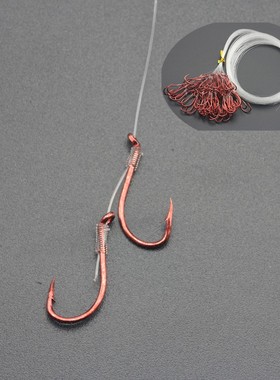 一包50根红色章鱼钩二连钩绑好线鱼钩海钓串钩成品子线梭鱼鲈鱼钩