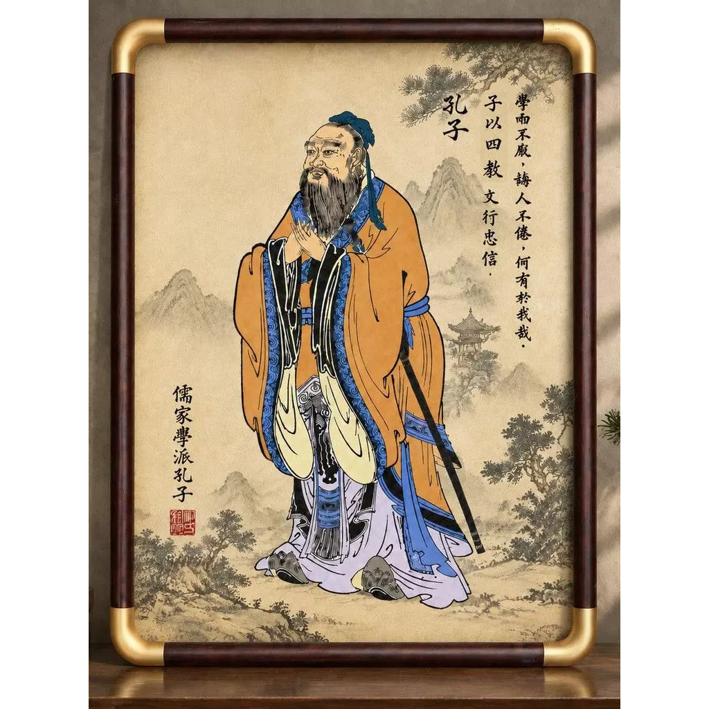 孔子画像励志中堂客厅玄关相框