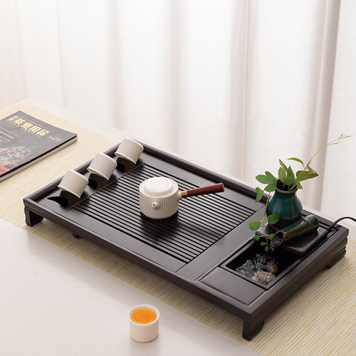 实木茶盘家用办公室会客简约现代泡茶干泡台带杯架流水器茶台托盘